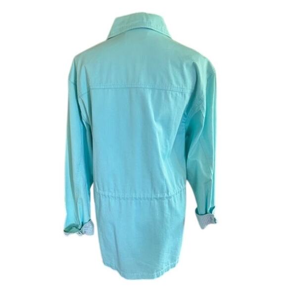 Denim & Co. 1990s Light Aqua Cotton Jacket, Size M  Gingham Lined Cuffs - Picture 4 of 6